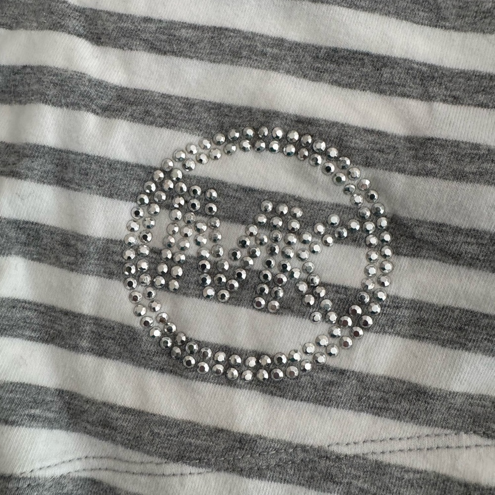 Michael Kors Rhinestone Logo Striped Tank - Gray & White